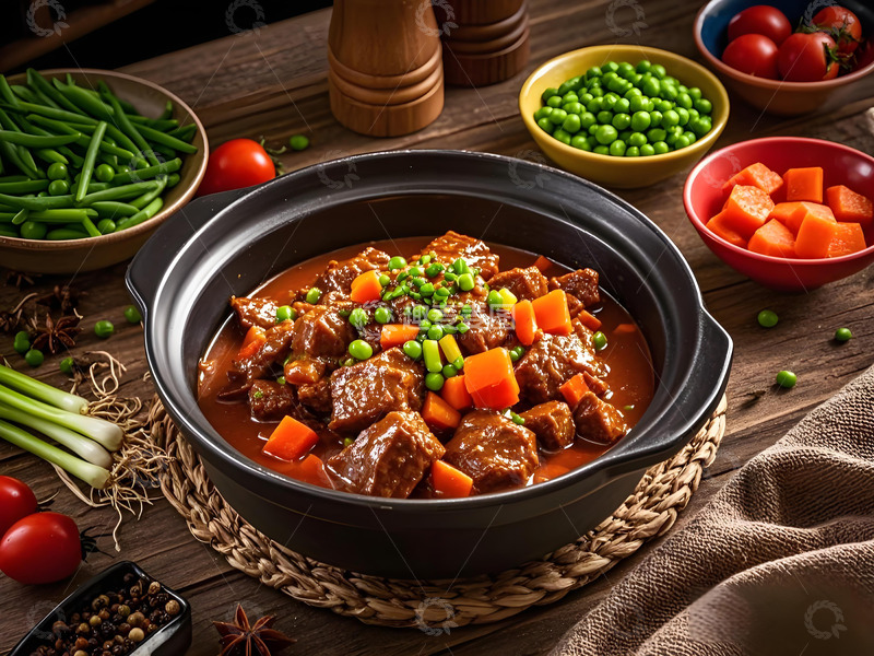 高清大图下载【趣麦麦图】-红烧牛腩煲美食摄影图