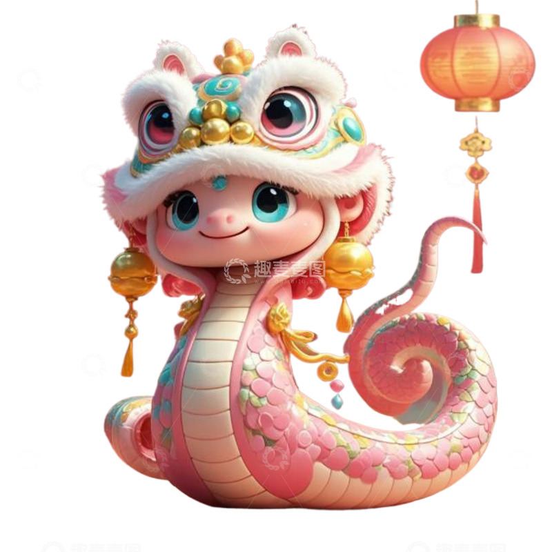 高清大图下载【趣麦麦图】生肖蛇狮子头粉色身子