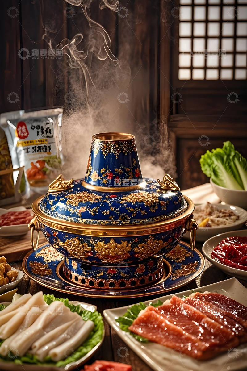 高清大图下载【趣麦麦图】景泰兰铜锅涮肉摄影图