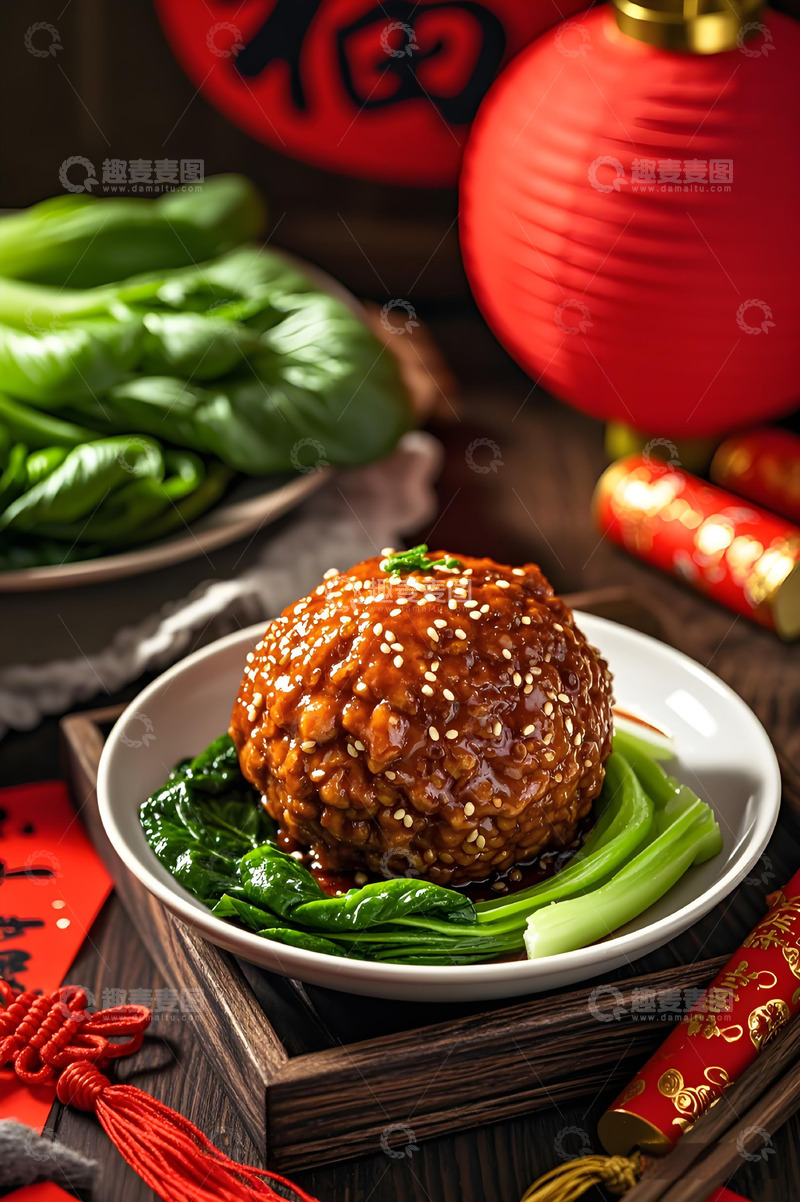 高清大图下载【趣麦麦图】传统美食红烧狮子头摄影图