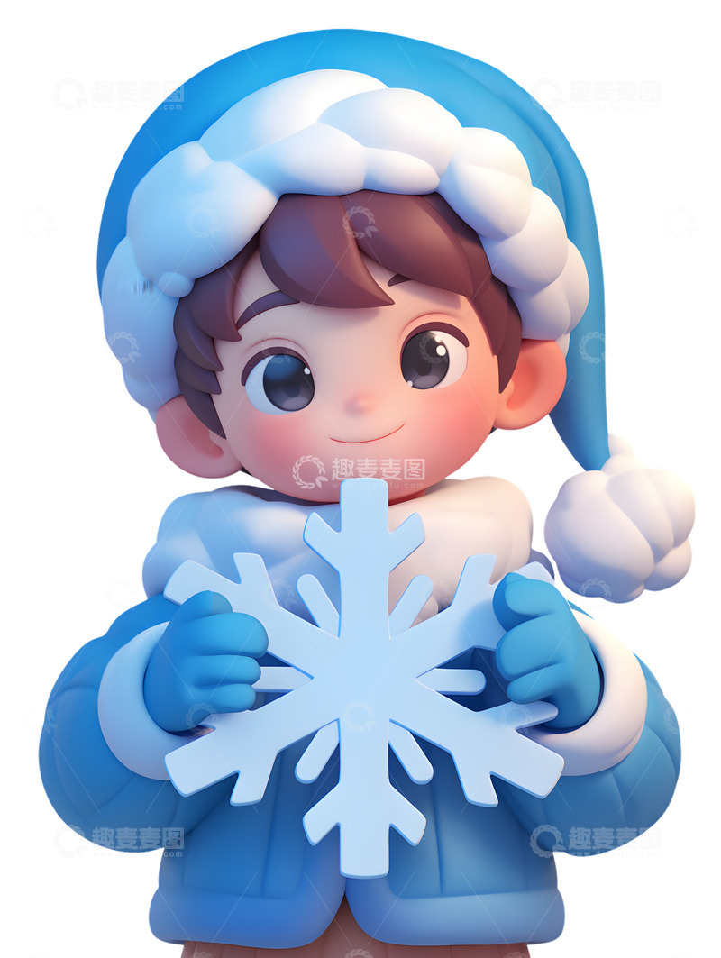 高清大图下载【趣麦麦图】男孩拿着雪花