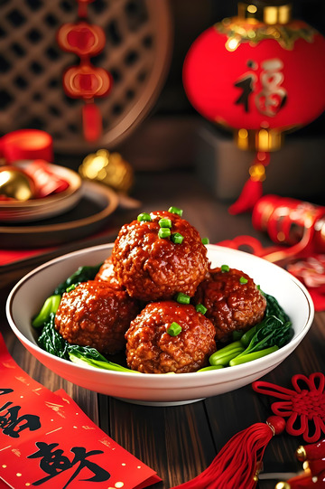 中式美食红烧丸子摄影图