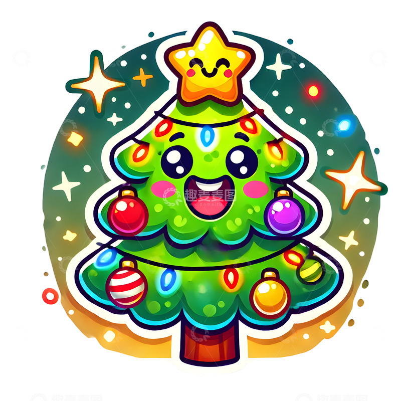 高清大图下载【趣麦麦图】开心的卡通圣诞树