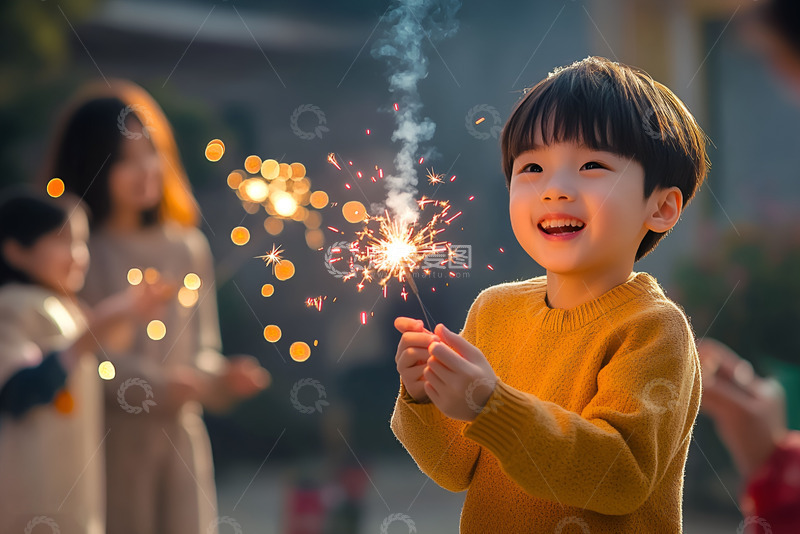 高清大图下载【趣麦麦图】放烟花的小孩子