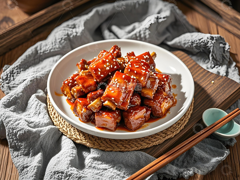 高清大图下载【趣麦麦图】一盘红烧排骨美食摄影