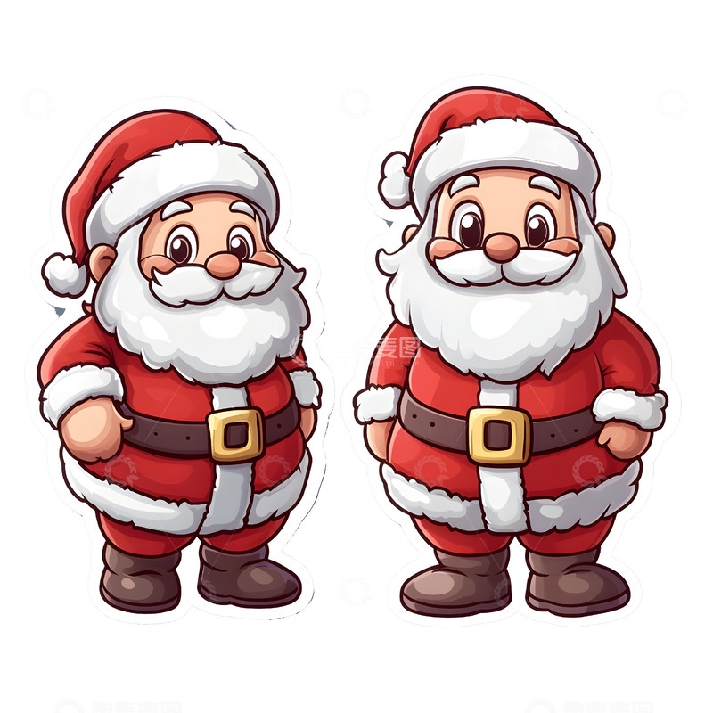 高清大图下载【趣麦麦图】双人并排的圣诞老人插画节日祝福