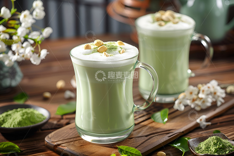 高清大图下载【趣麦麦图】抹茶奶盖饮品