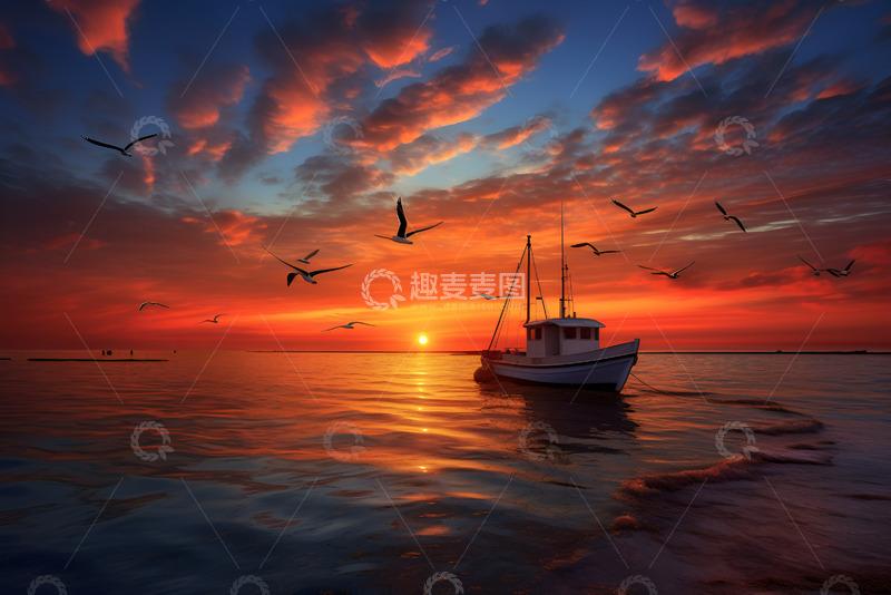 高清大图下载【趣麦麦图】黄昏日落下的海面