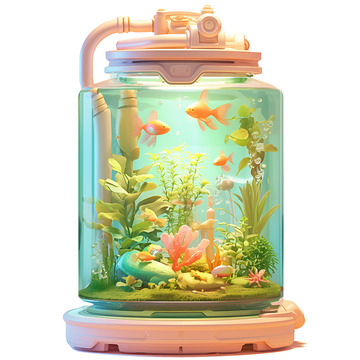 卡通一个生态鱼缸