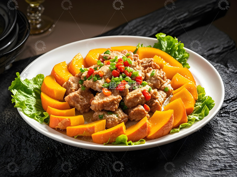 高清大图下载【趣麦麦图】南瓜蒸排骨美食摄影图