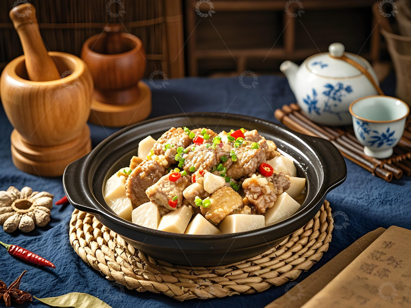 高清大图下载【趣麦麦图】竽头炖排骨砂锅美食摄影图