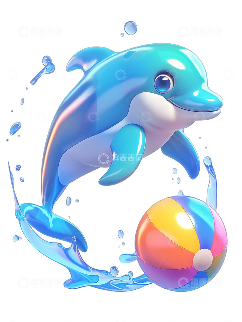 高清大图下载【趣麦麦图】海豚与球卡通