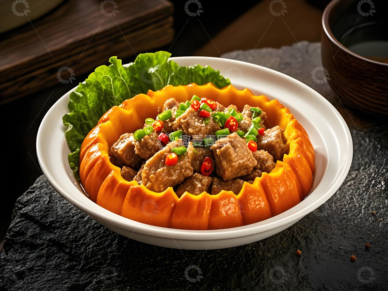 高清大图下载【趣麦麦图】中式美食南瓜蒸排骨摄影图