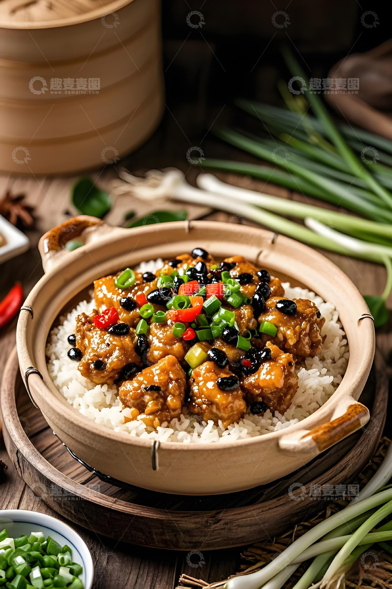 高清大图下载【趣麦麦图】豉汁排骨煲仔饭摄影图