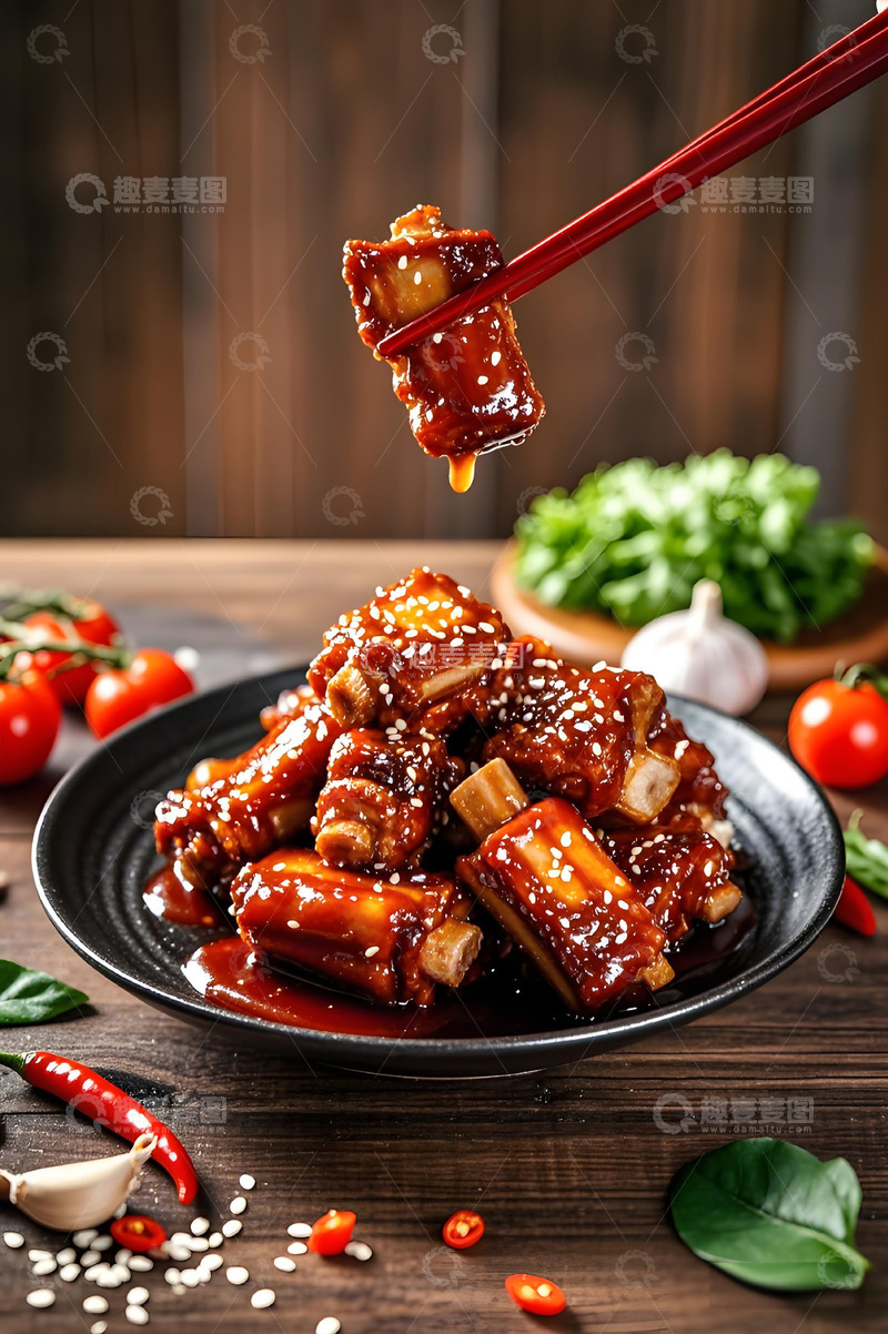 高清大图下载【趣麦麦图】传统美食糖醋排骨摄影图