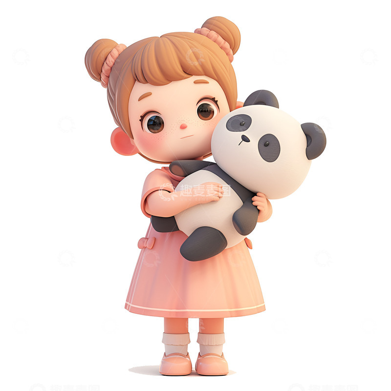 高清大图下载【趣麦麦图】拿着熊猫玩具的小孩
