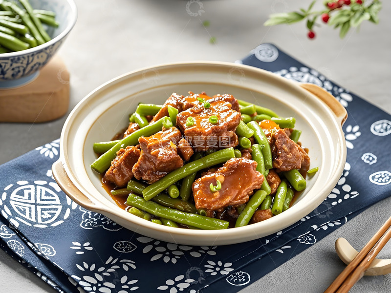 高清大图下载【趣麦麦图】豆角炖排骨美食摄影图