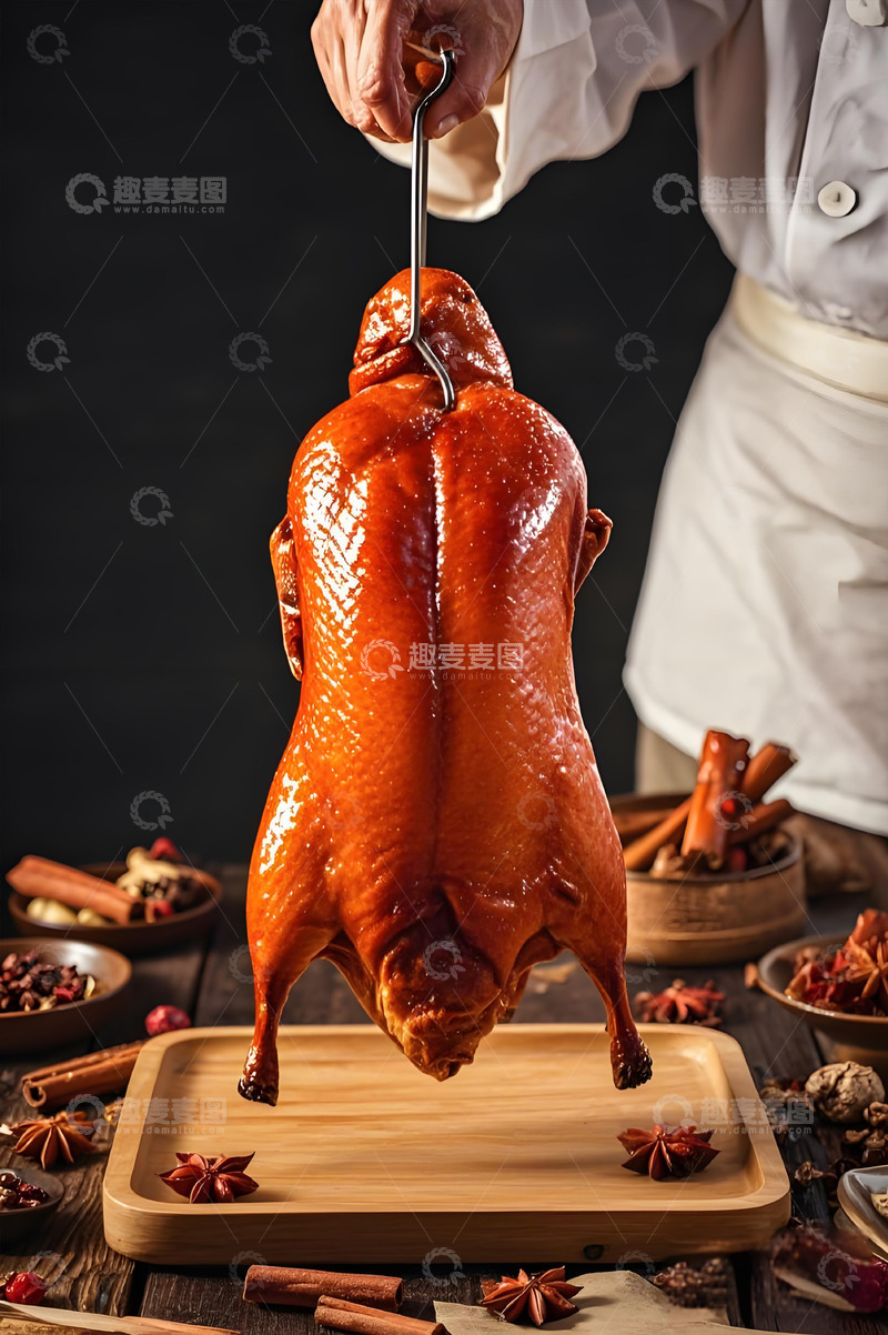 高清大图下载【趣麦麦图】手拎烤鸭美食摄影图