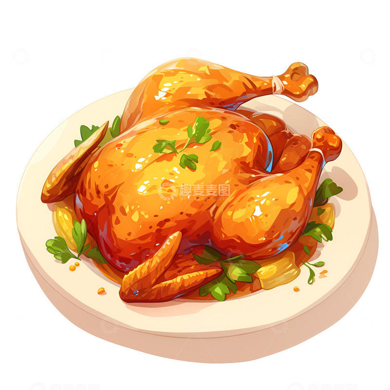 高清大图下载【趣麦麦图】卡通一盘烤鸡