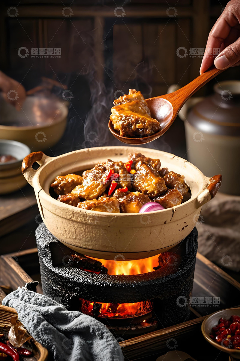 高清大图下载【趣麦麦图】砂锅炖排骨美食摄影图