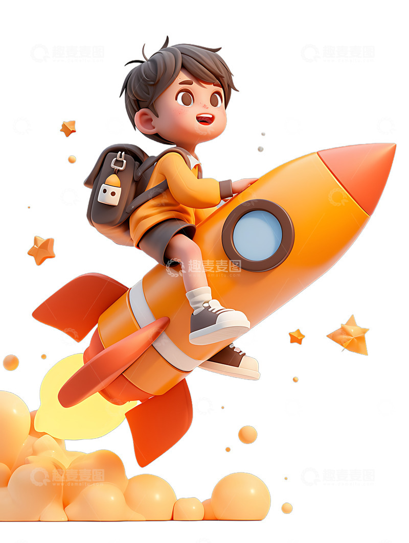 高清大图下载【趣麦麦图】小孩骑着火箭