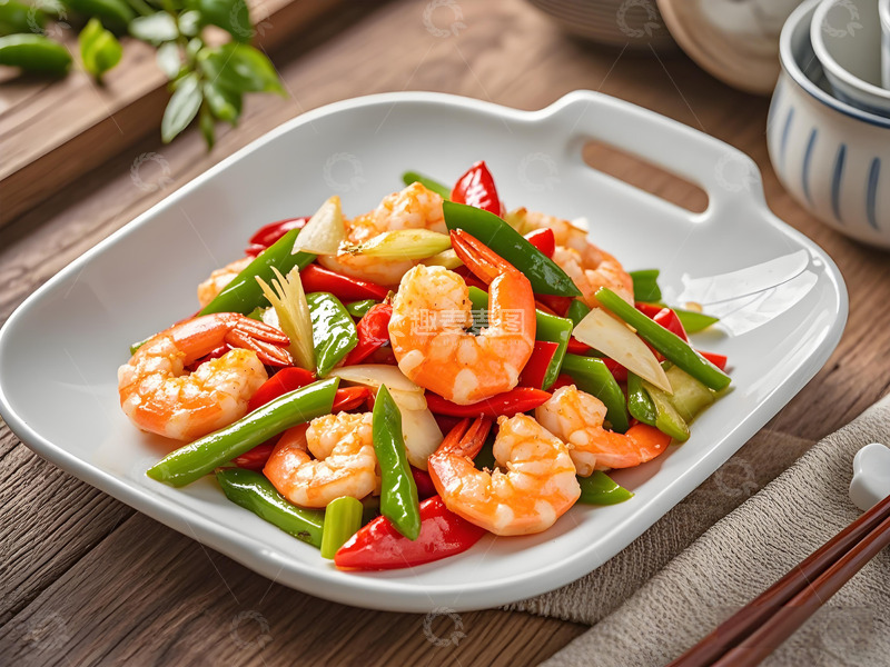 高清大图下载【趣麦麦图】青红辣椒炒虾仁摄影图