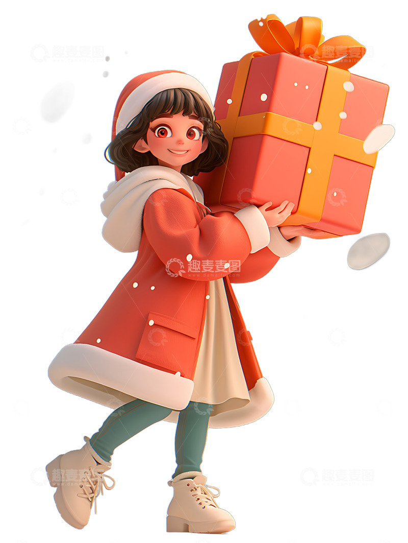 高清大图下载【趣麦麦图】小孩圣诞节拿着礼盒