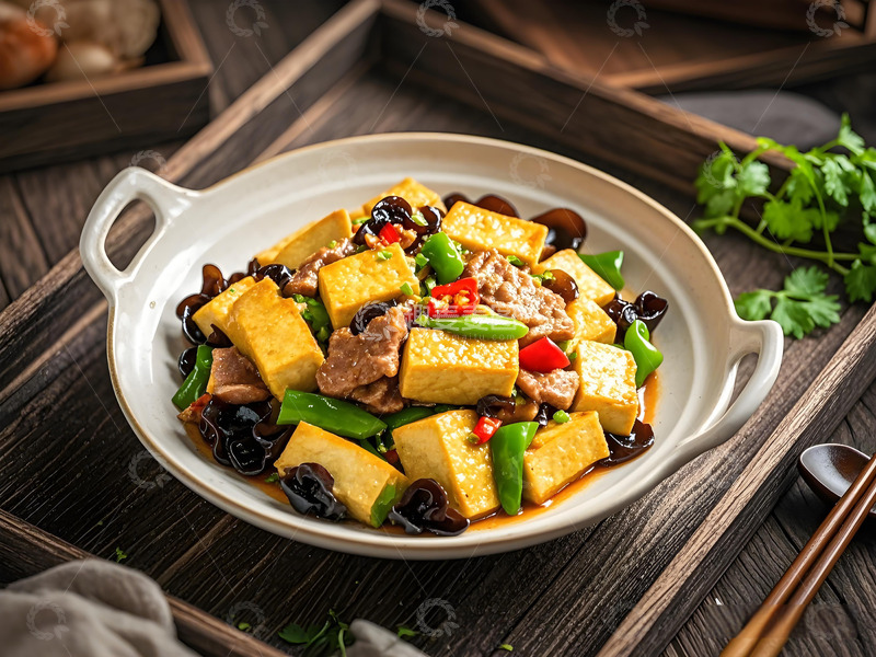 高清大图下载【趣麦麦图】一盘家常烧豆腐摄影图