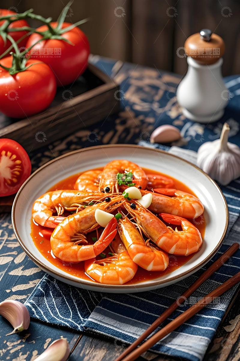 高清大图下载【趣麦麦图】茄汁大虾美食摄影图