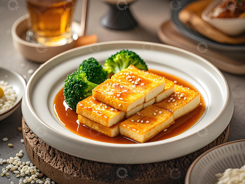 高清大图下载【趣麦麦图】鲍汁豆腐美食摄影图