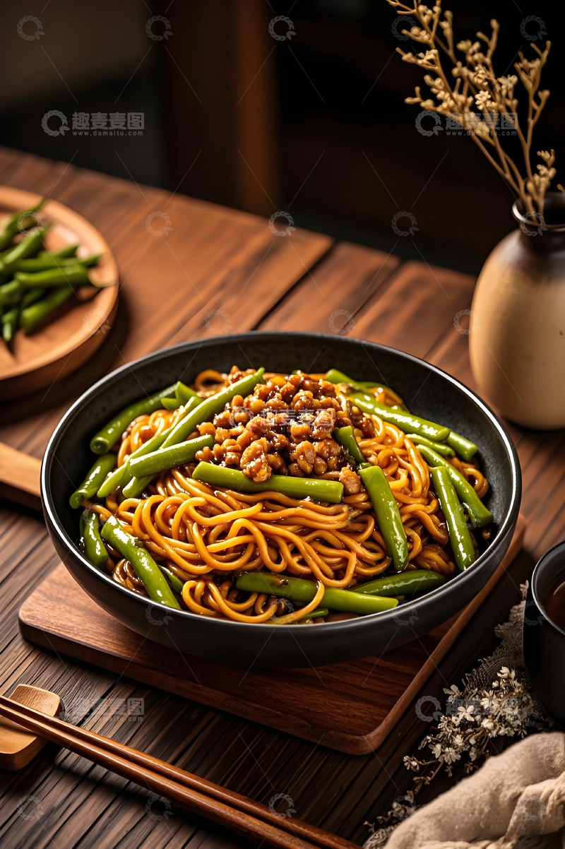 高清大图下载【趣麦麦图】豆角焖面面食摄影图
