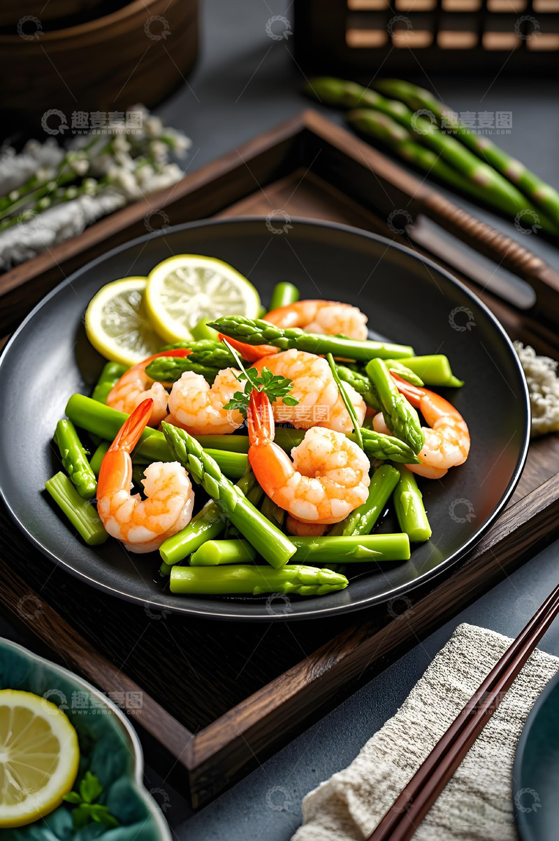 高清大图下载【趣麦麦图】家常菜之芦笋虾仁摄影图