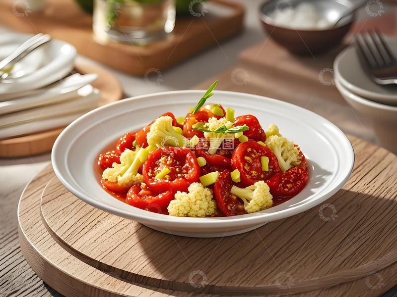 高清大图下载【趣麦麦图】蕃茄炒菜花美食摄影图