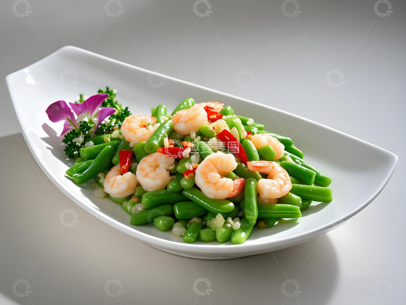 高清大图下载【趣麦麦图】四季豆炒虾仁美食摄影图