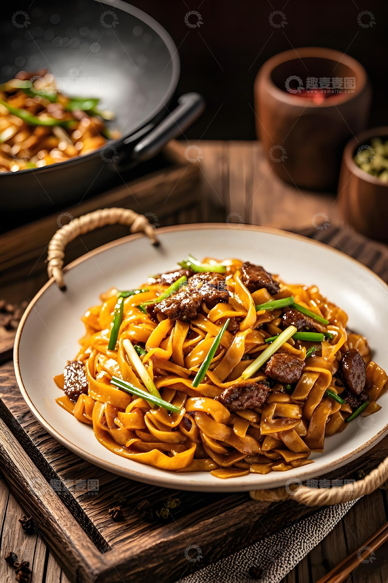 高清大图下载【趣麦麦图】牛肉炒河粉美食摄影图