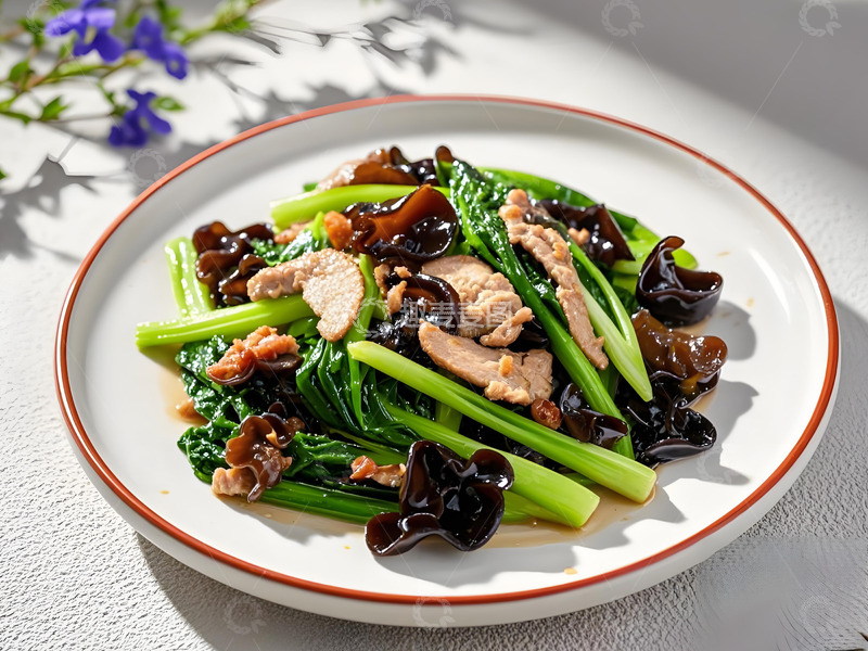 高清大图下载【趣麦麦图】家常菜之菜心木耳炒牛肉摄影图