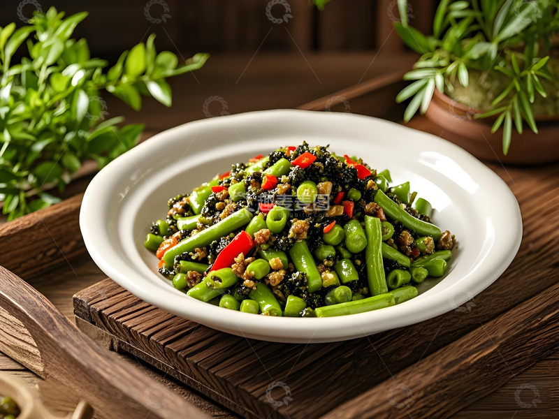 高清大图下载【趣麦麦图】橄榄菜四季豆摄影图