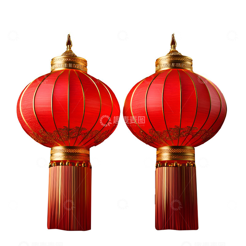 高清大图下载【趣麦麦图】双红灯笼配流苏中式节日元素
