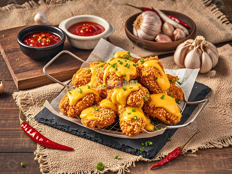 高清大图下载【趣麦麦图】韩式蜂蜜芥茉炸鸡摄影图