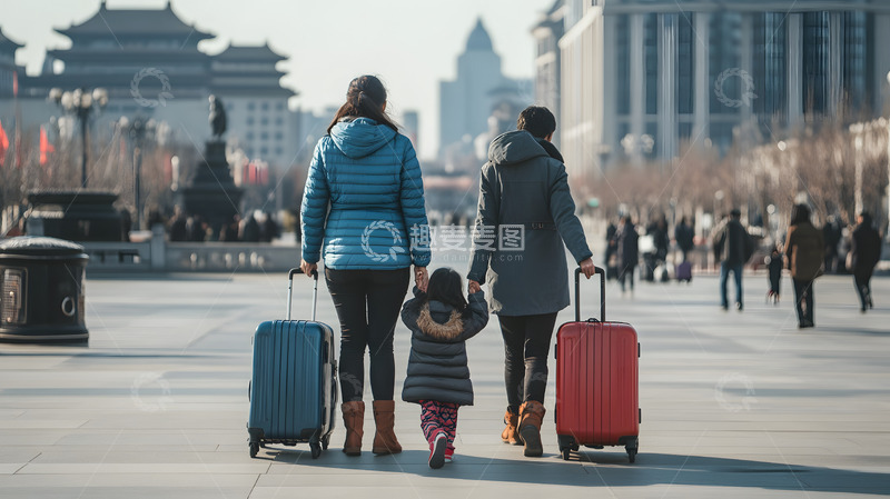 高清大图下载【趣麦麦图】春运家庭返乡旅途温馨团圆路