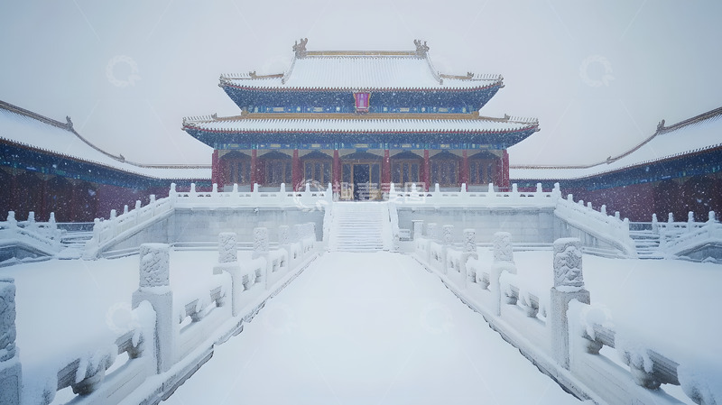 高清大图下载【趣麦麦图】雪中的中式古建筑冬季文化美景