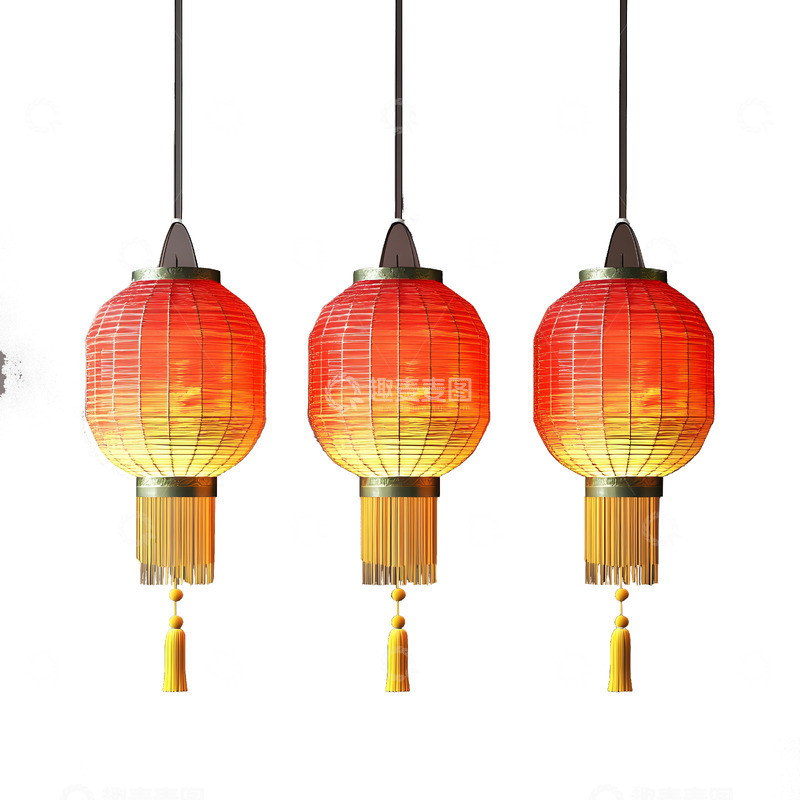 高清大图下载【趣麦麦图】三盏红灯笼组合新年喜庆装饰