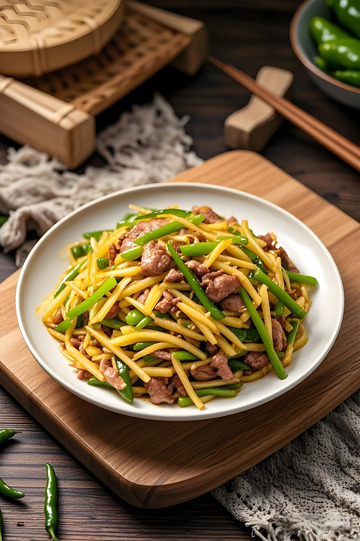 家常炒菜青椒土豆丝摄影图