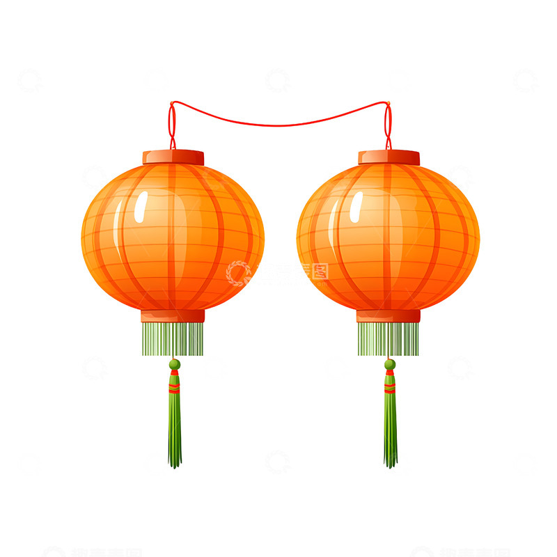高清大图下载【趣麦麦图】两盏红色圆形灯笼新年节庆装饰