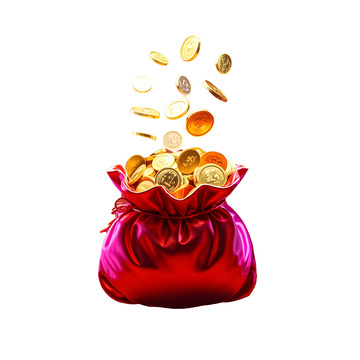 金币洒落红色袋子吉祥招财