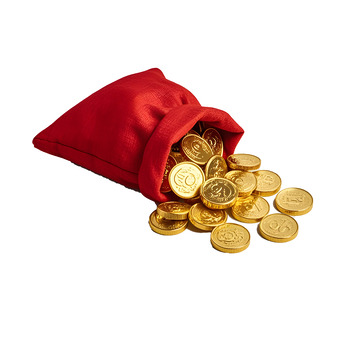 红色袋子撒满金币财富与好运
