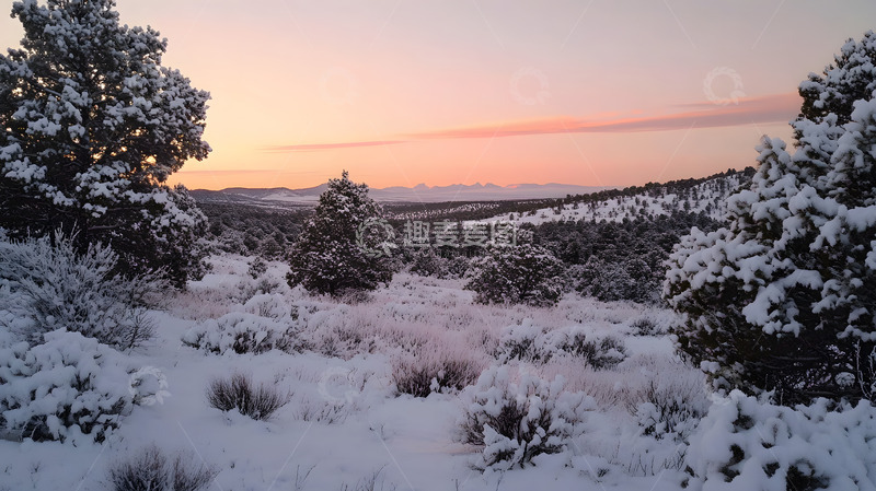 高清大图下载【趣麦麦图】夕阳映照的雪地荒野中的温暖余晖