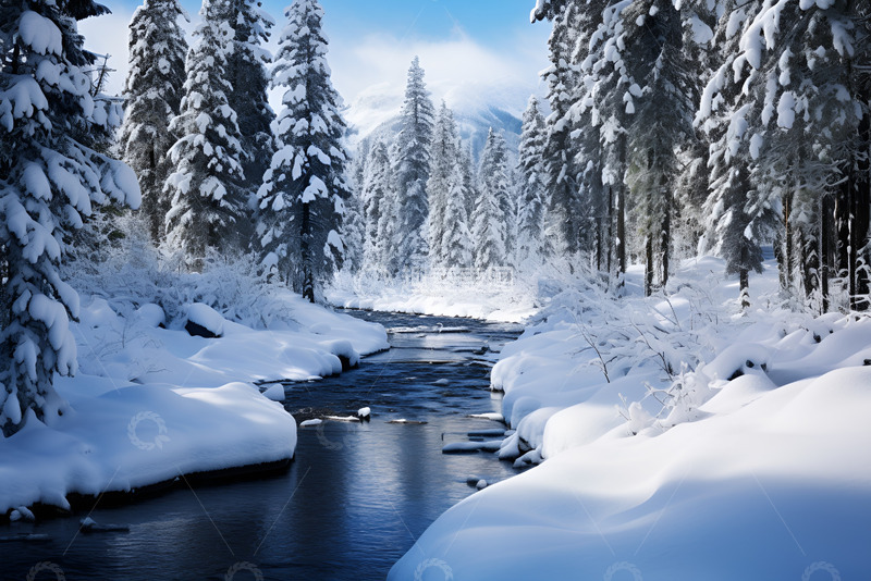 高清大图下载【趣麦麦图】冬季森林里的河流