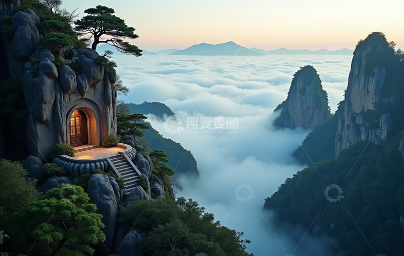 高清大图下载【趣麦麦图】云雾缭绕的大山风景