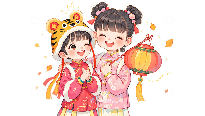高清大图下载【趣麦麦图】小朋友拜年送祝福新年快乐